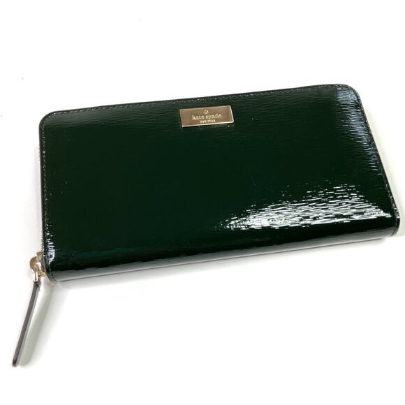 Kate Spade | Dark Green Patent Leather Zip-Around Wallet - Picture 1 of 12